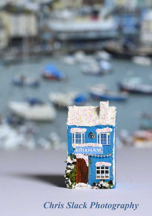 Handmade pastel Blue Brixham Christmas cottage to hang on your tree or make your own little street! Cott 4