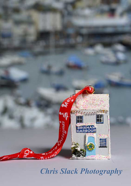 Handmade pastel Pale Blue Brixham Christmas cottage to hang on your tree or make your own little street! Cott 5