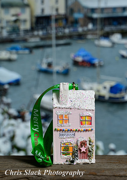 Handmade pastel Pink Brixham Christmas cottage to hang on your tree or make your own little street! Cott 6