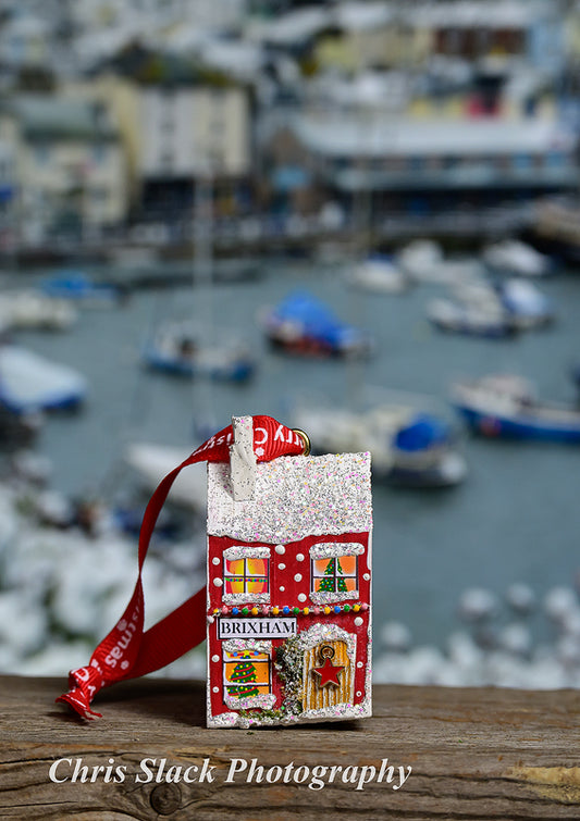 Handmade Red Brixham Christmas cottage to hang on your tree or make your own little street! Cott 3